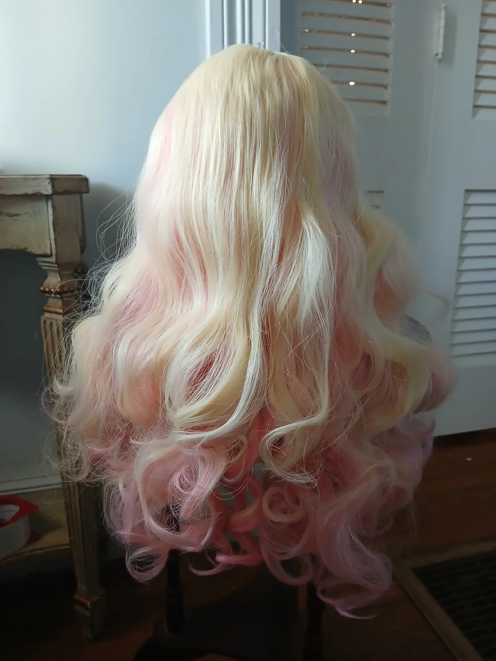 Blonde & Pink Curly Synthetic Ponytail Wig for Women